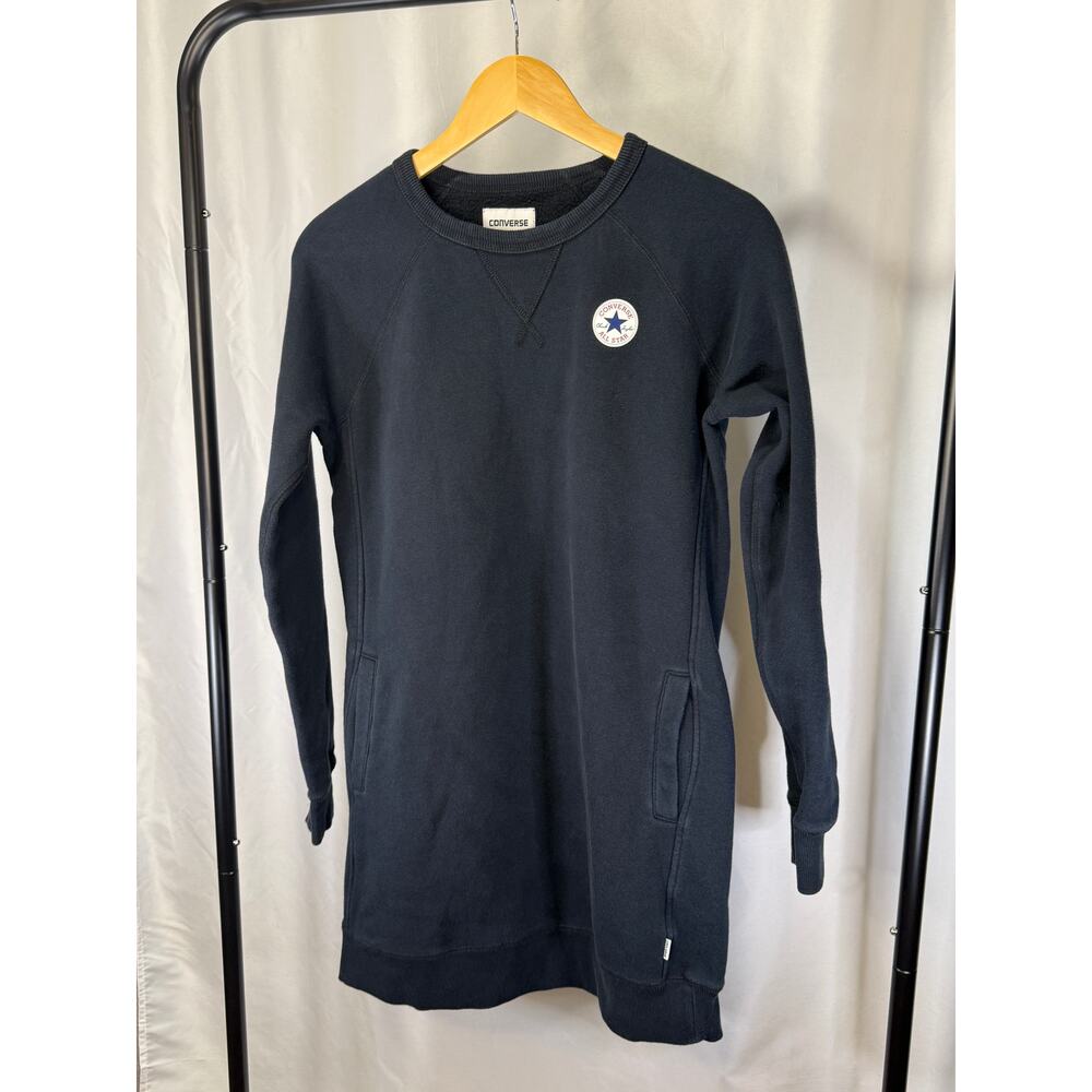 Converse Chuck Taylor All Star Sweatshirt Dress Women Black Fleece Pocket Tunic